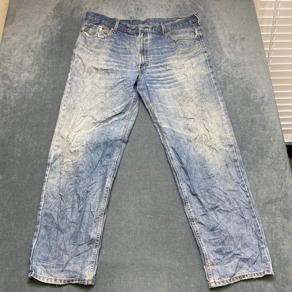 Levi's 550 Jeans Men 44x34 Blue Denim Light Wash Straight Relaxed Fit Whiskering - Picture 7 of 15